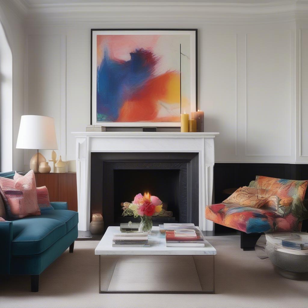 Framed Abstract Print Above Fireplace