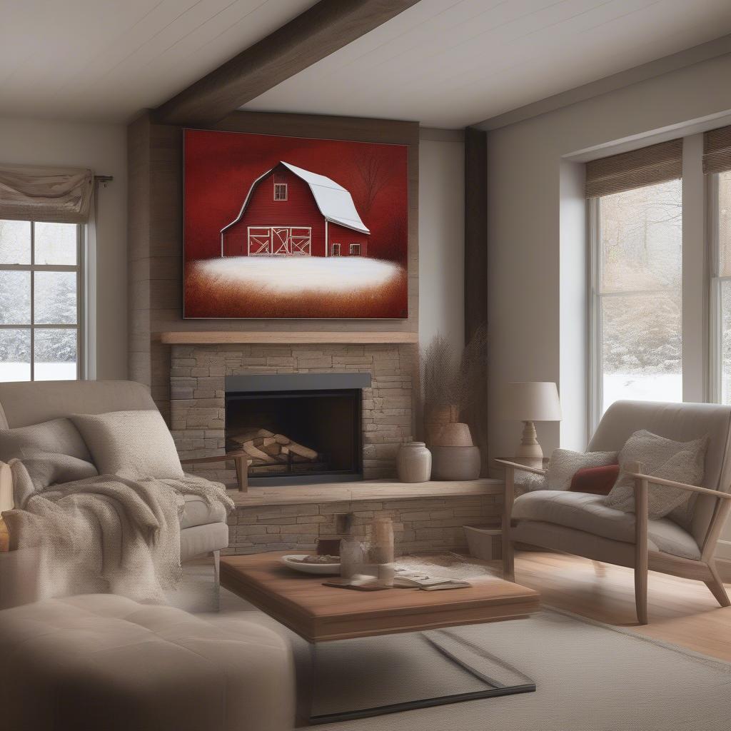 Framed Barn Prints in a Rustic Living Room Setting