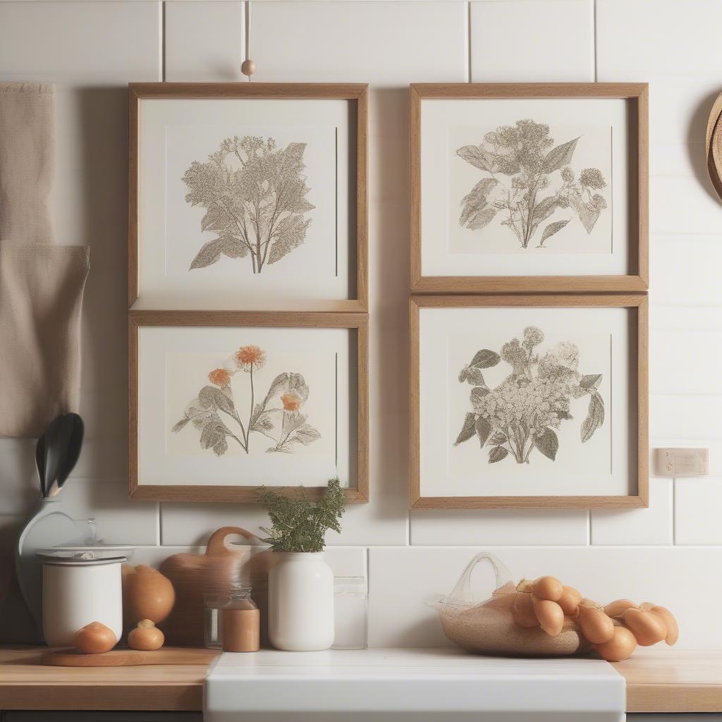 Framed Botanical Prints in a Kitchen