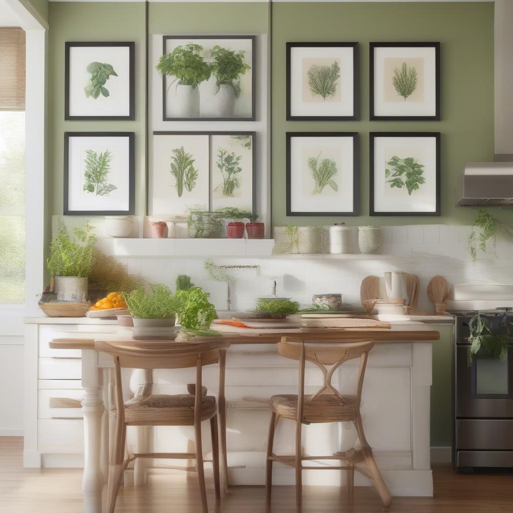 Framed Botanical Prints in a Kitchen Setting