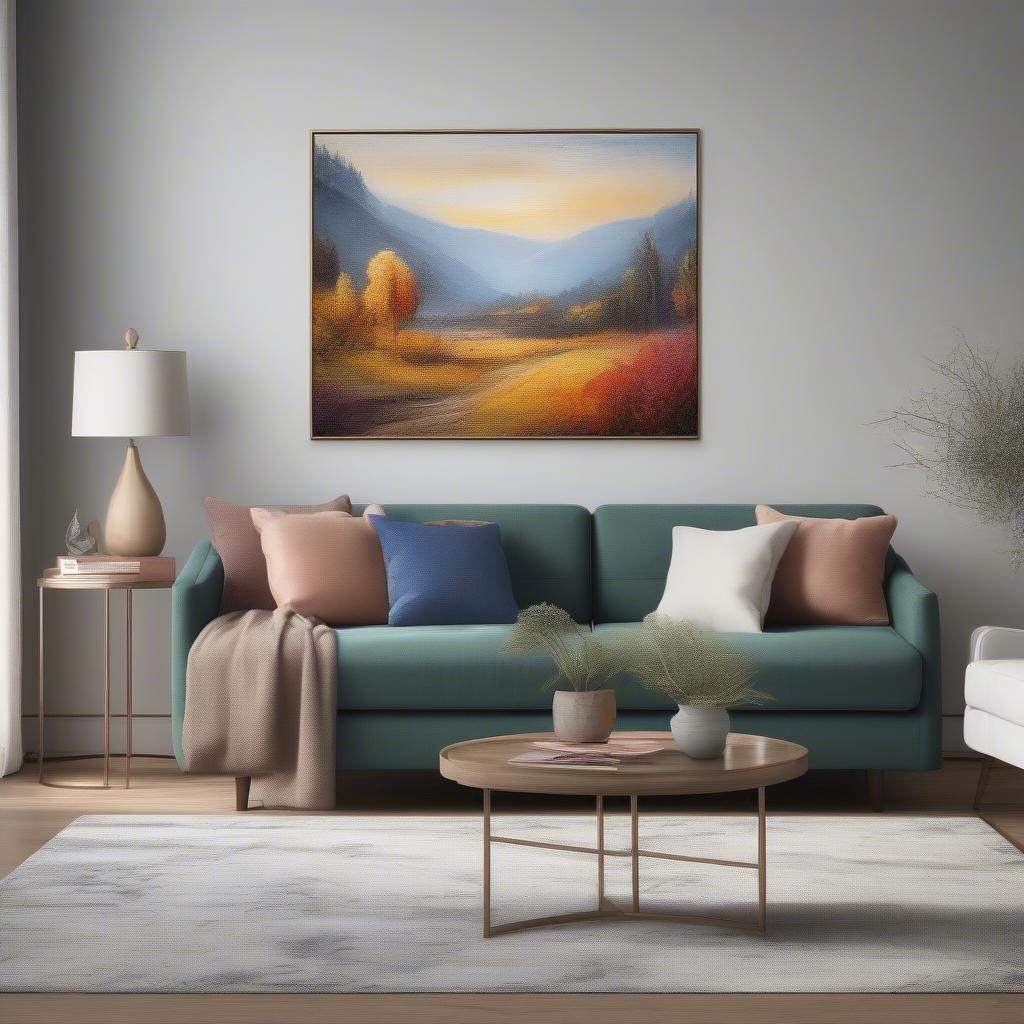 Framed canvas picture in a living room setting