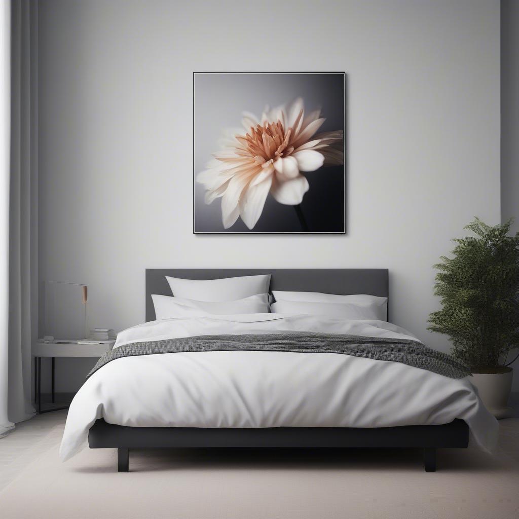 Framed canvas print in a bedroom