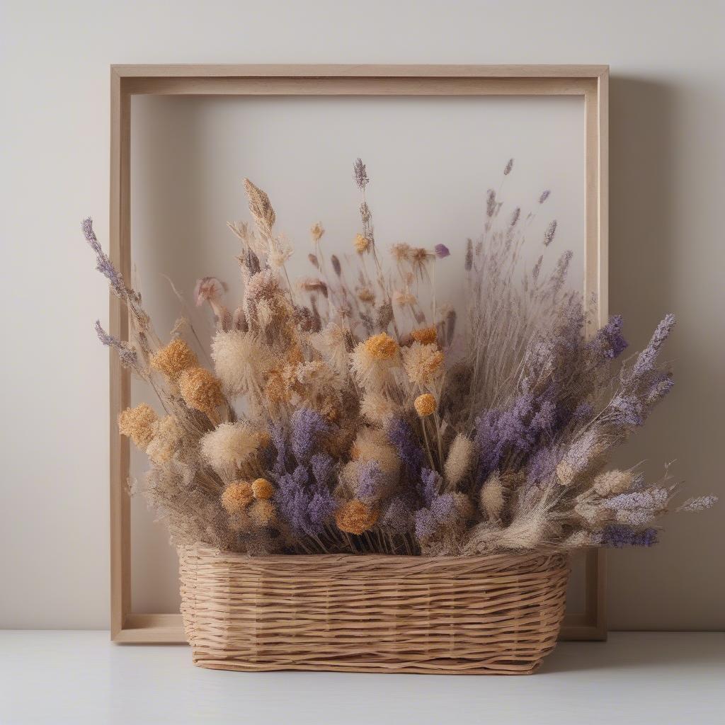 Framed Dried Flowers in Wicker Basket Wall Art