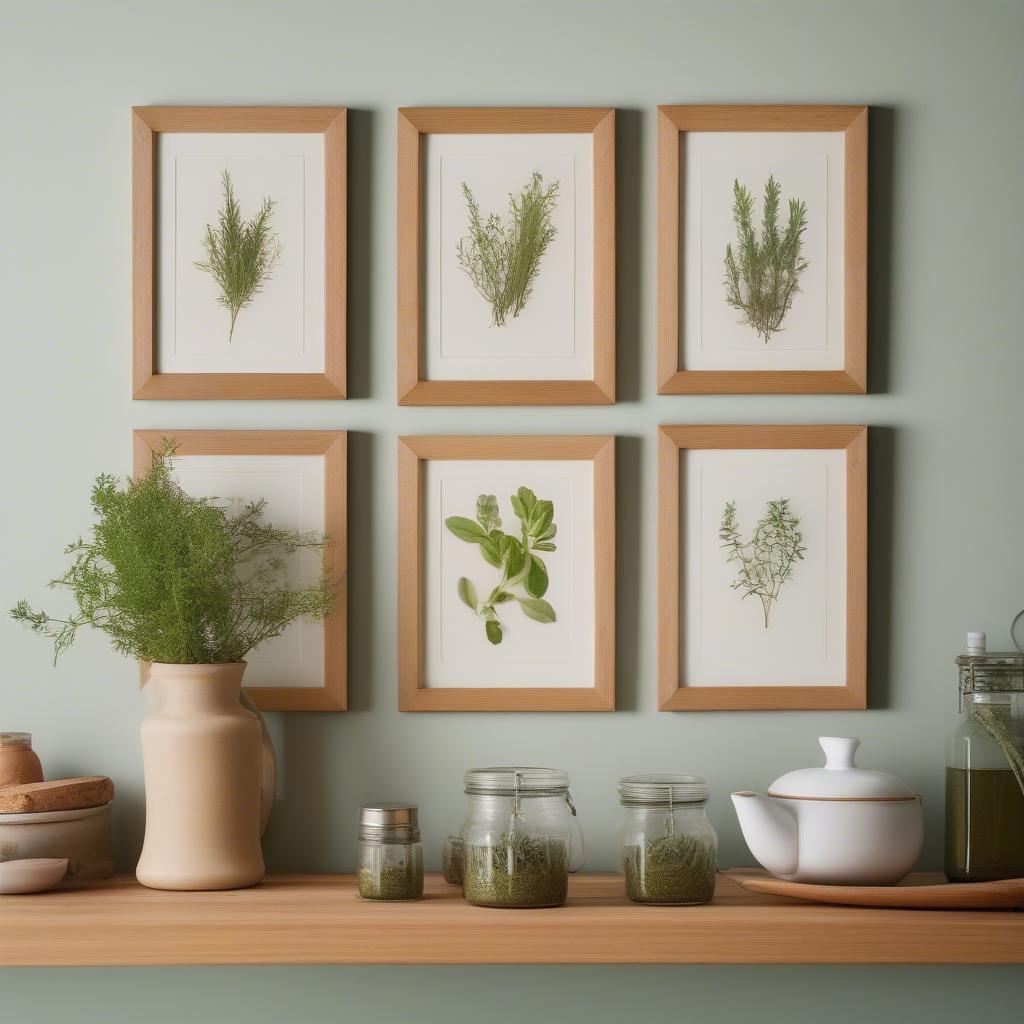 Framed Herb Prints in Kitchen