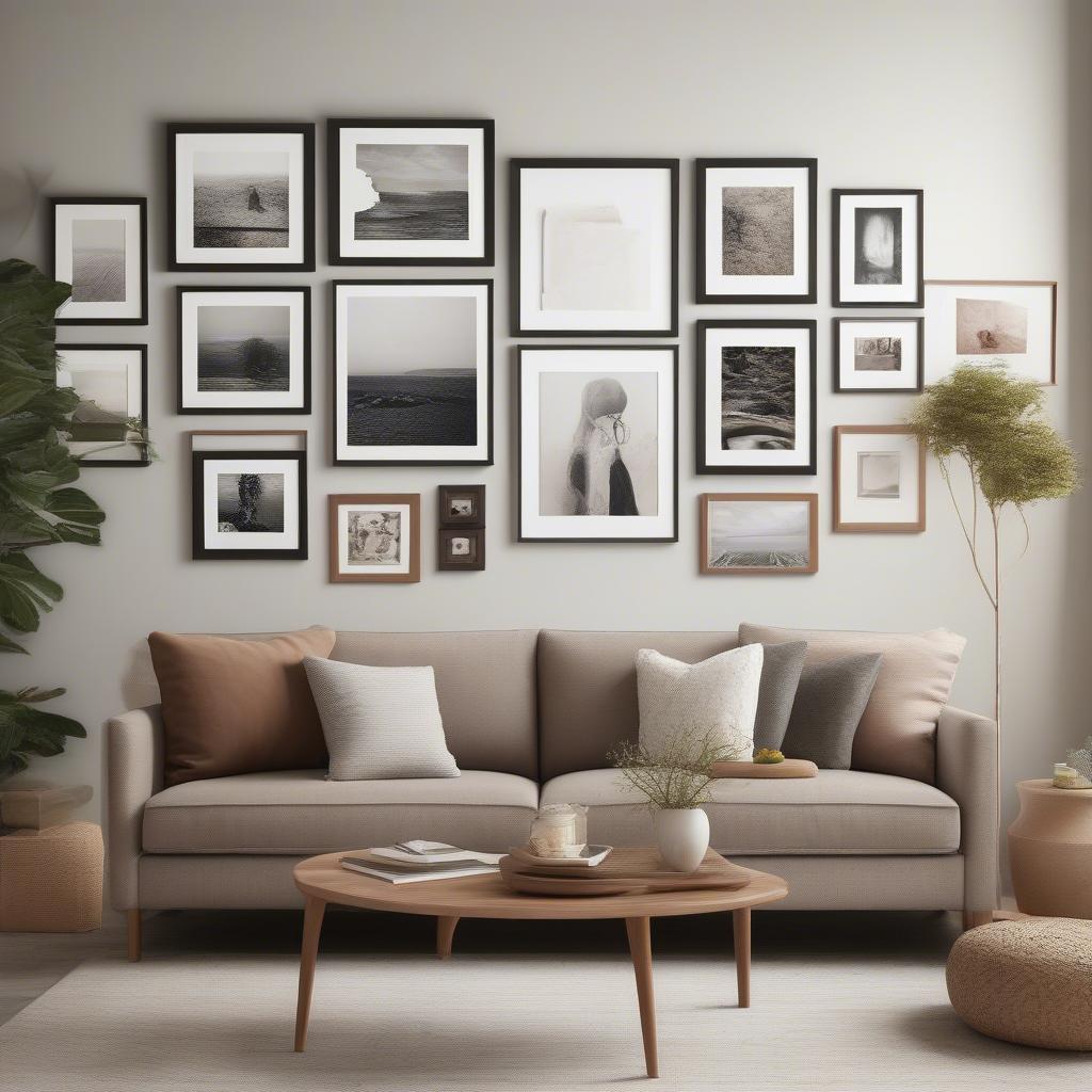 Framed photo prints displayed on a wall