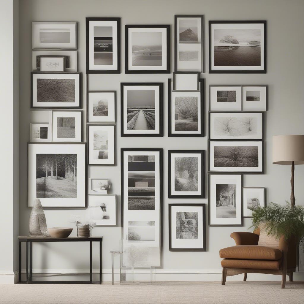 Different arrangement ideas for framed pictures on a wall