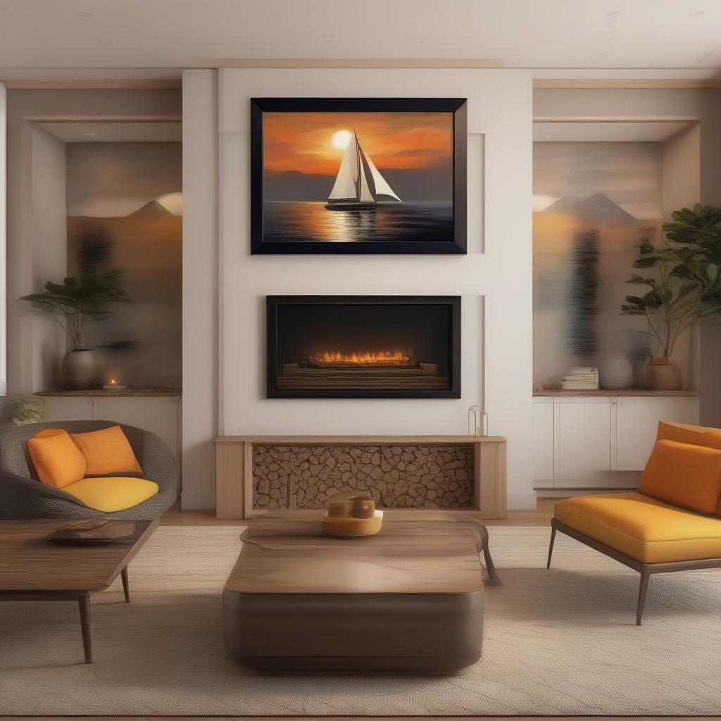 Framed Sailboat Art in Living Room