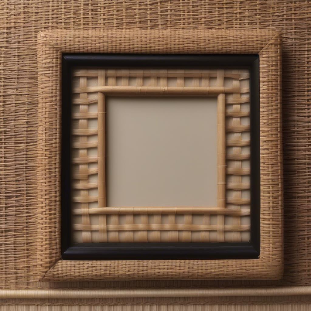 Framed wicker wall art showcasing intricate weaving patterns.