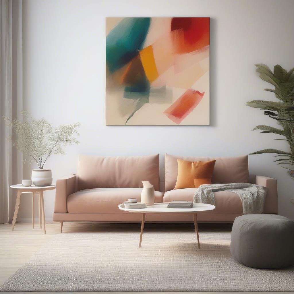 Frameless Canvas Print in a Modern Living Room