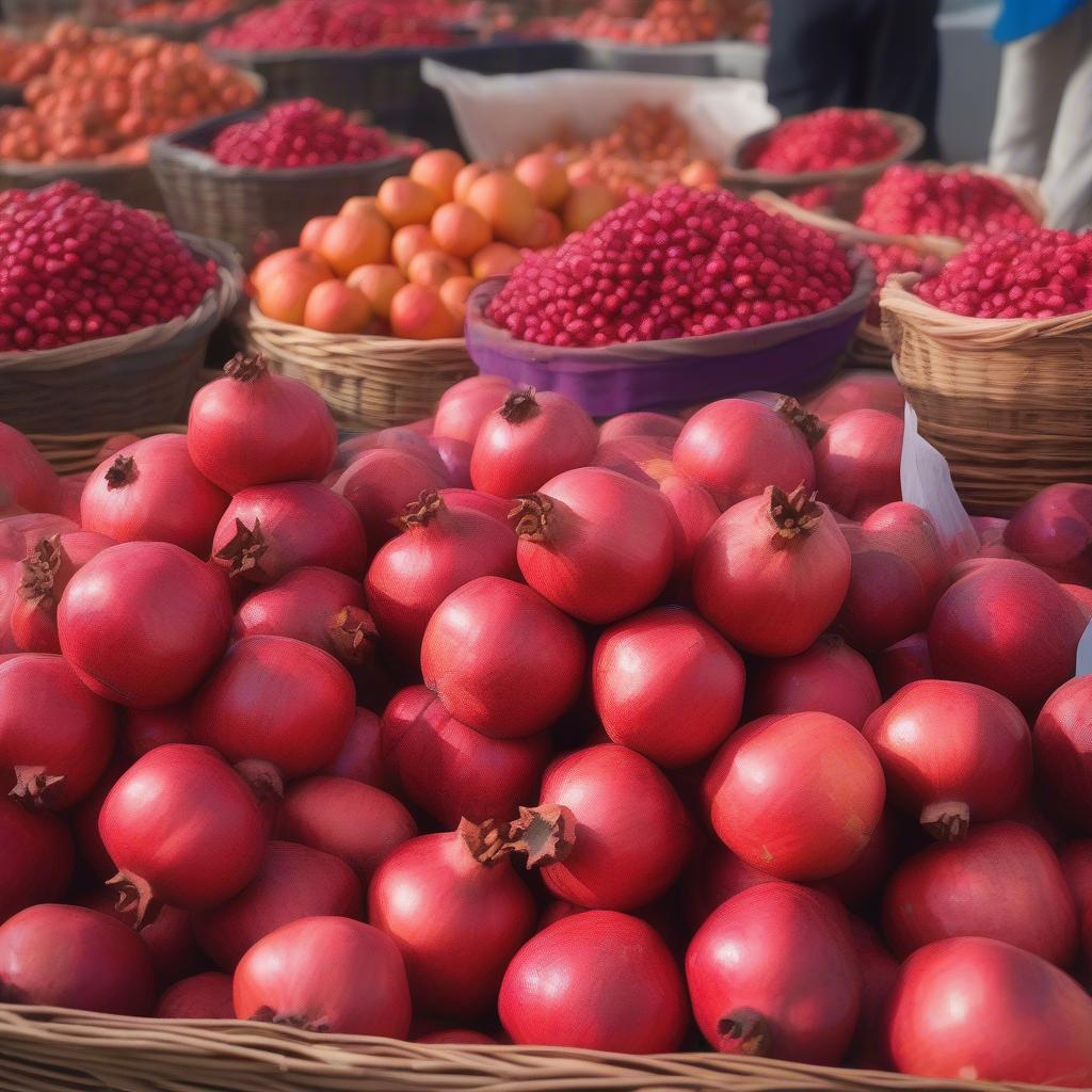 Fresh Pomegranates at a Farmers Market