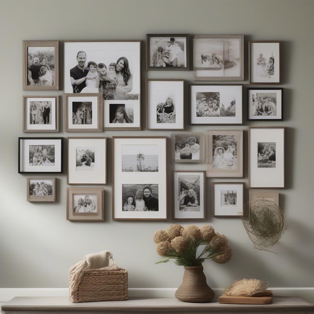 Gallery wall with various sizes of canvas prints