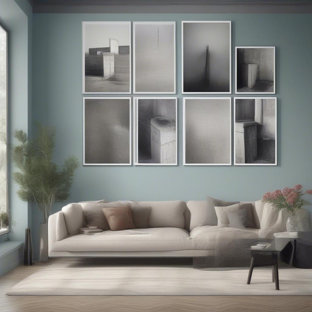 A gallery wall featuring various sizes of canvas prints