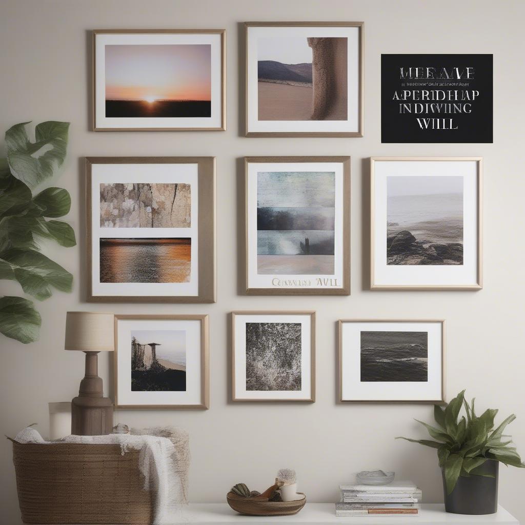 A gallery wall created with several cheap canvas prints