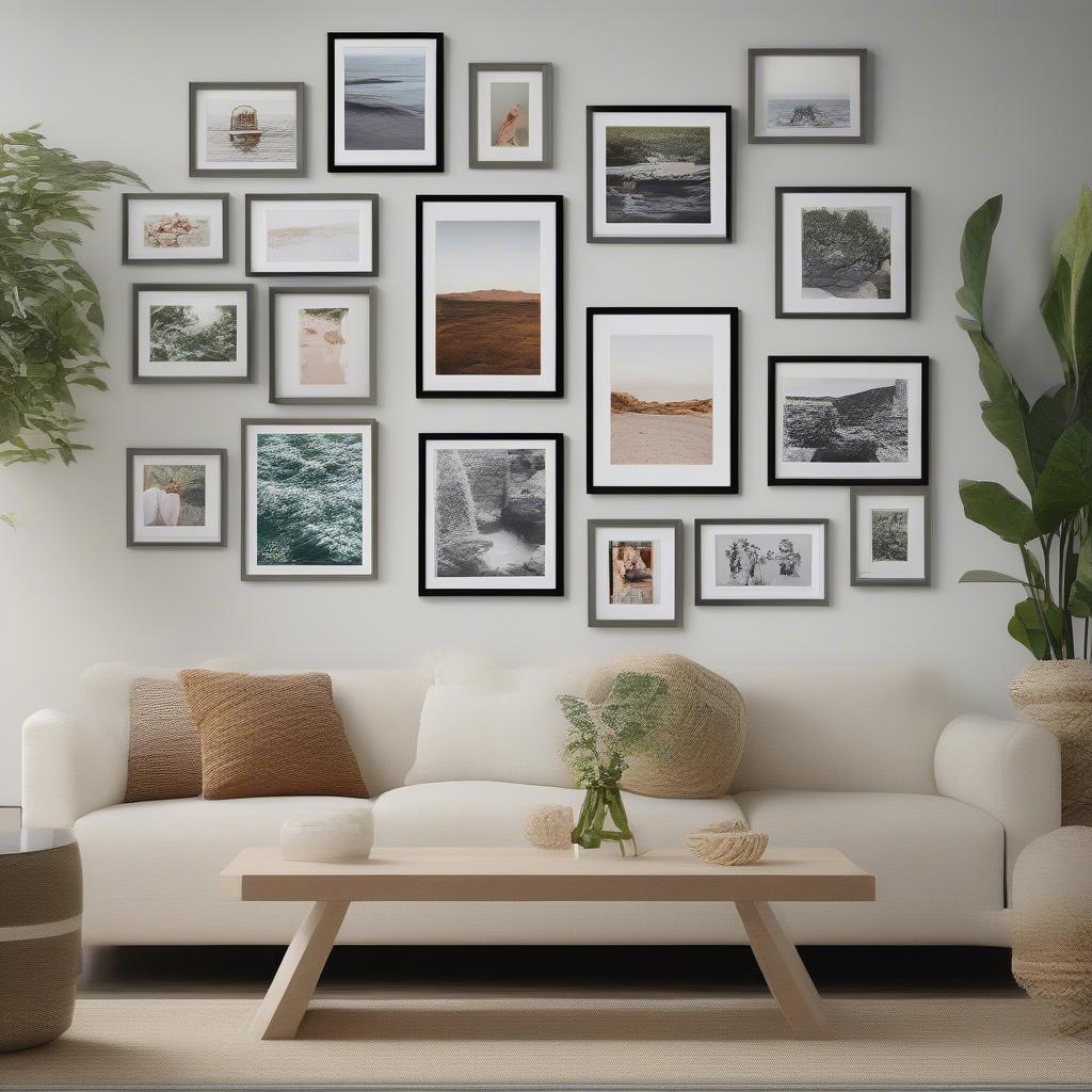 A gallery wall featuring a collection of custom canvas prints.