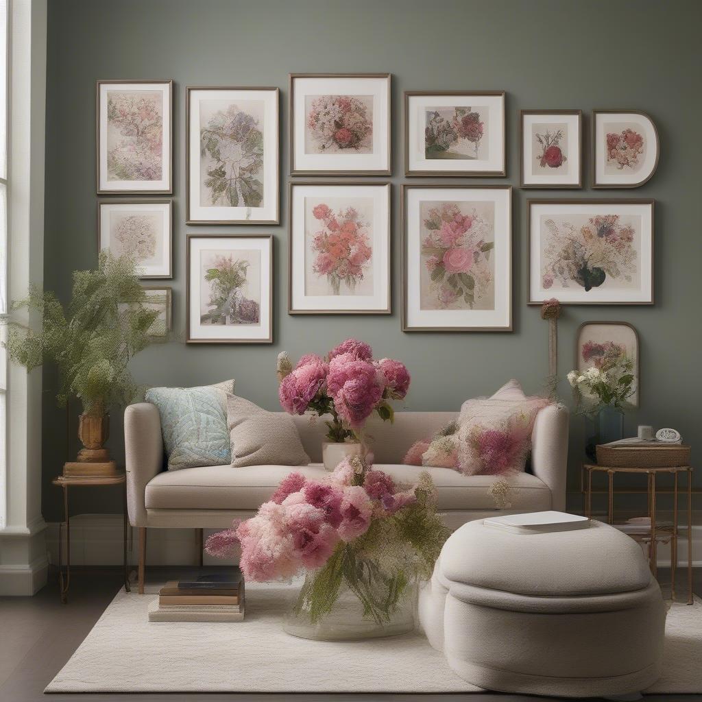 Gallery Wall of Framed Floral Pictures