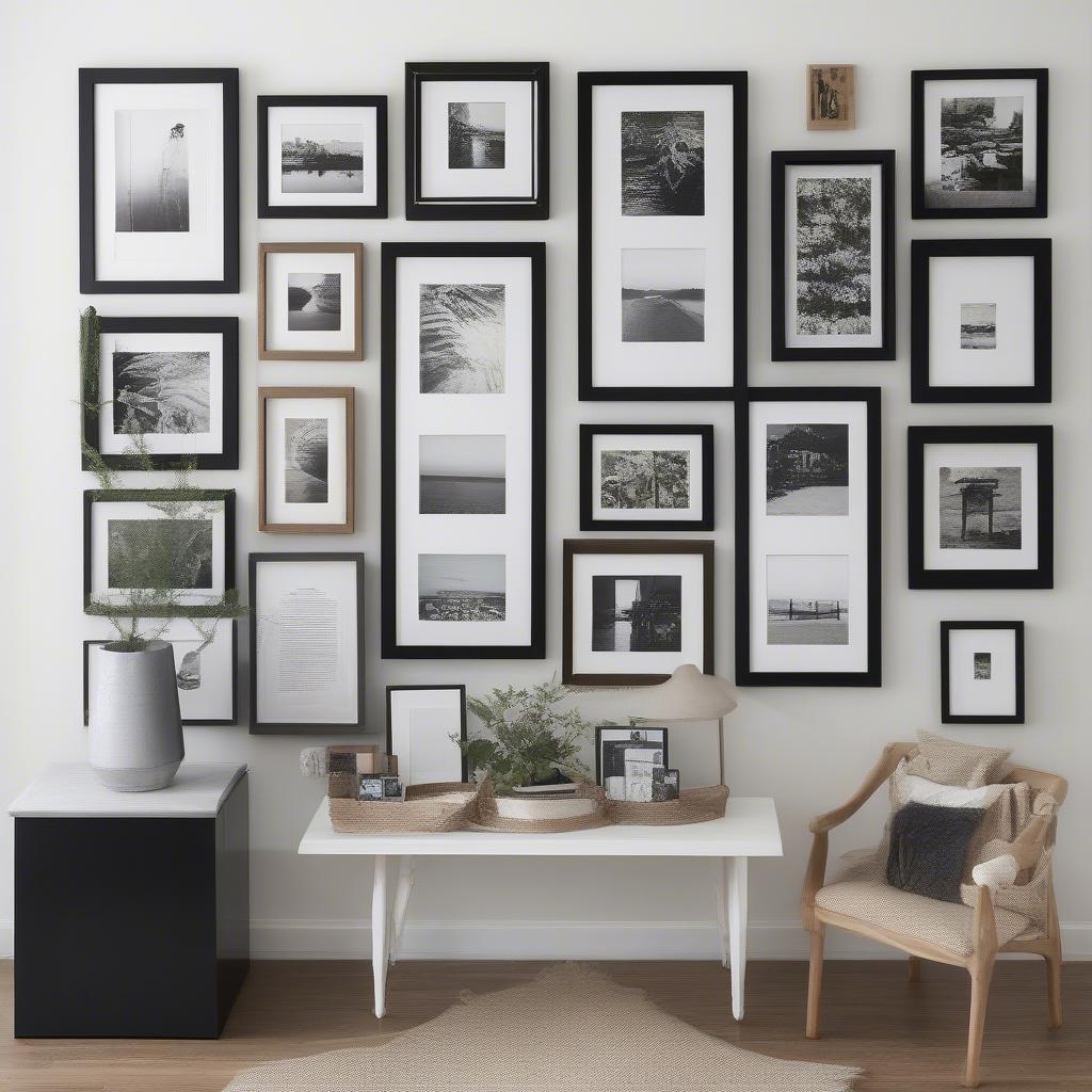 Gallery Wall with Large Framed Photos and Mixed Frames