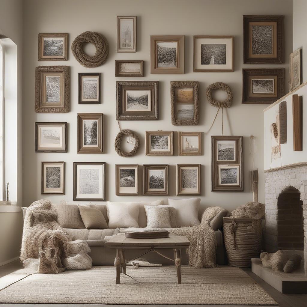 Gallery Wall with Rope-Hung Picture Frames