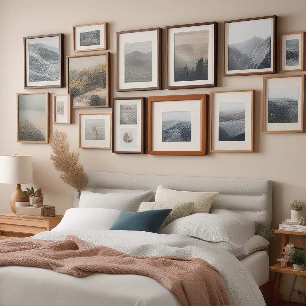 Gallery Wall with Small Canvas Prints in Bedroom