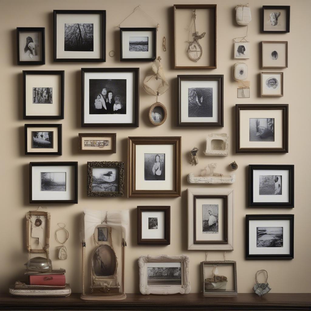 Gallery Wall with Tiny Hanging Picture Frames