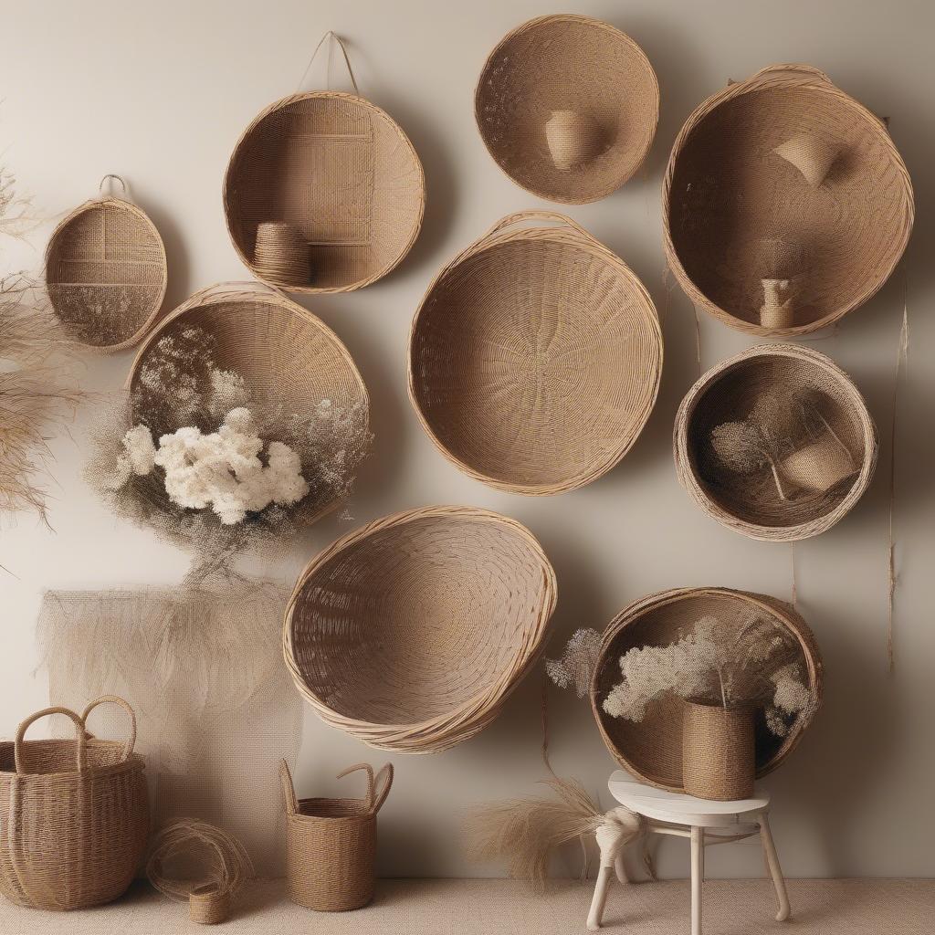 Gallery wall with wicker baskets