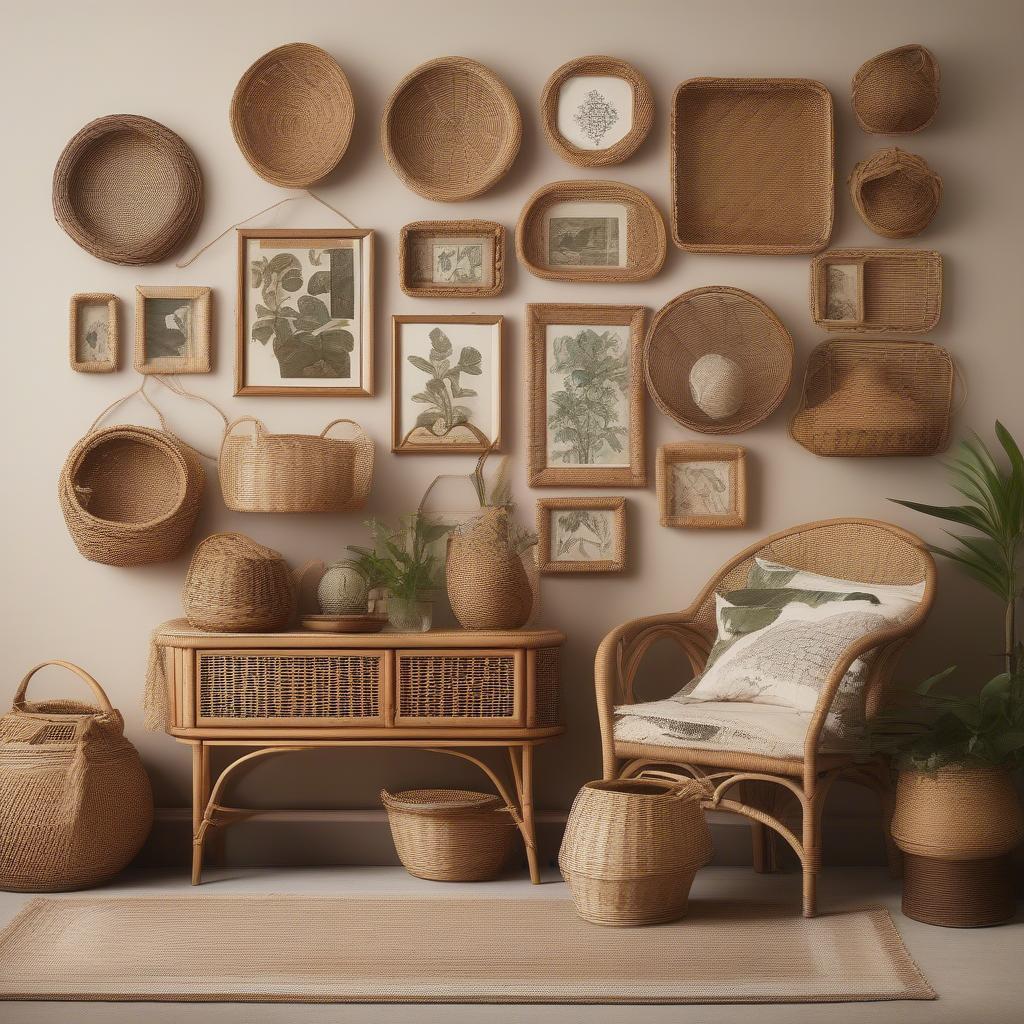 Gallery Wall with Wicker and Rattan Decor