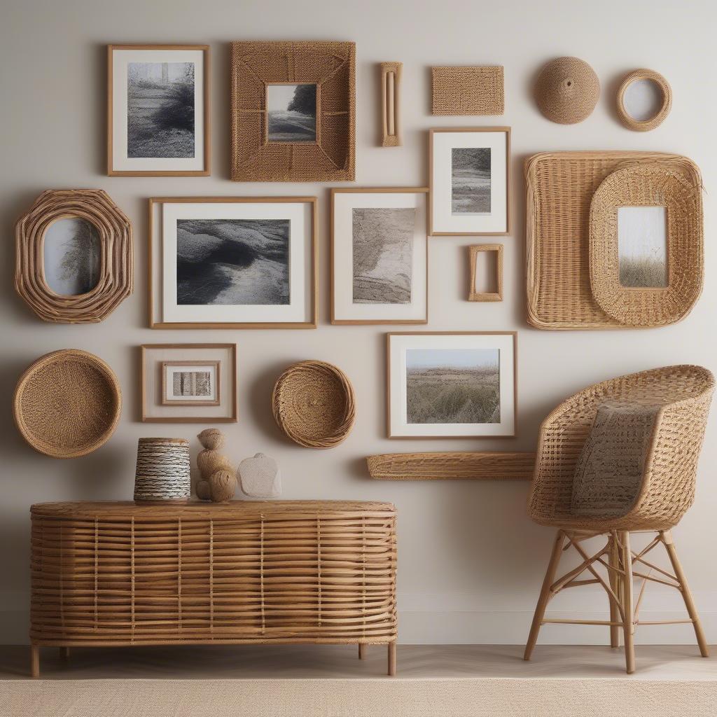 Gallery Wall with Wicker and Rattan Frames