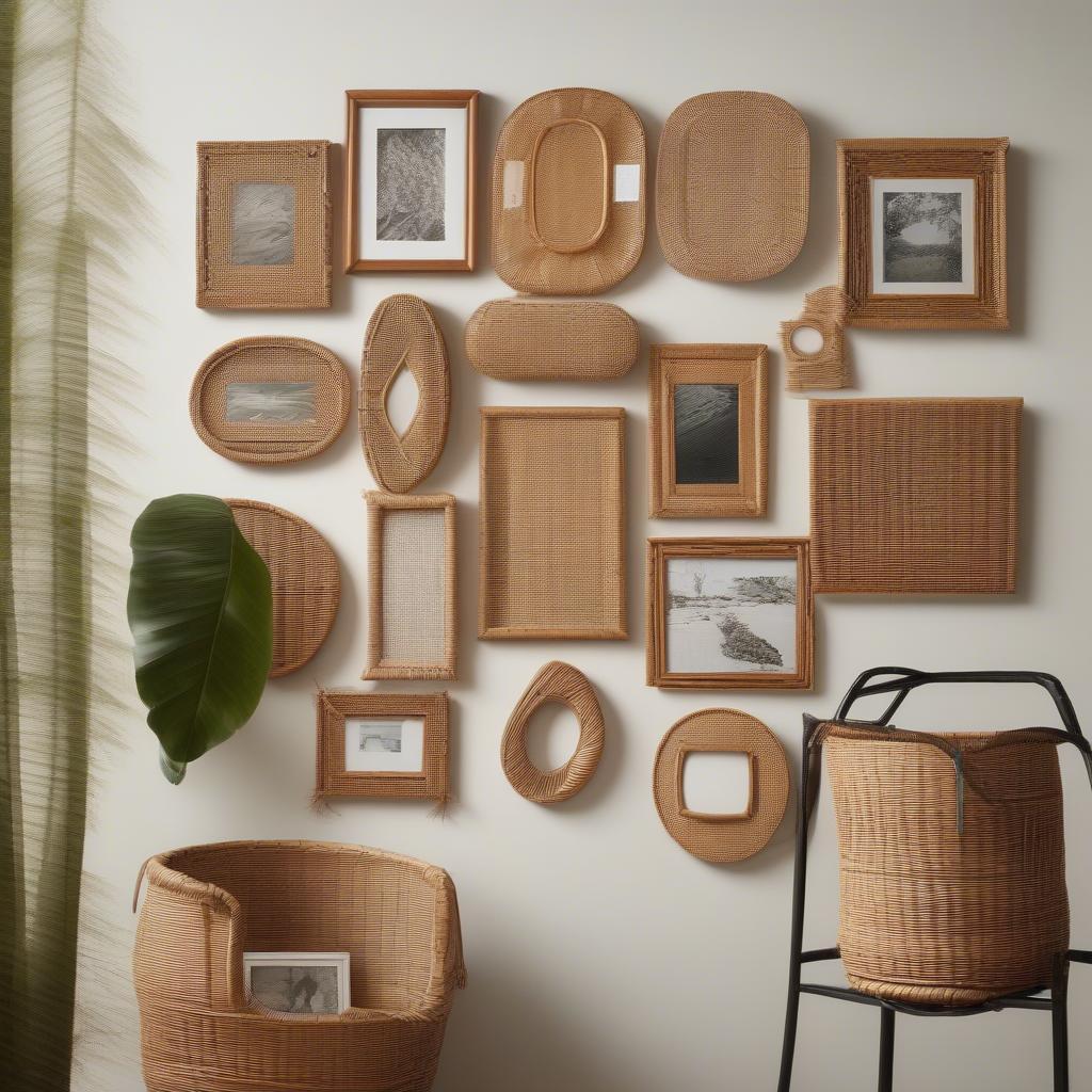 Gallery Wall with Assorted Wicker and Rattan Frames