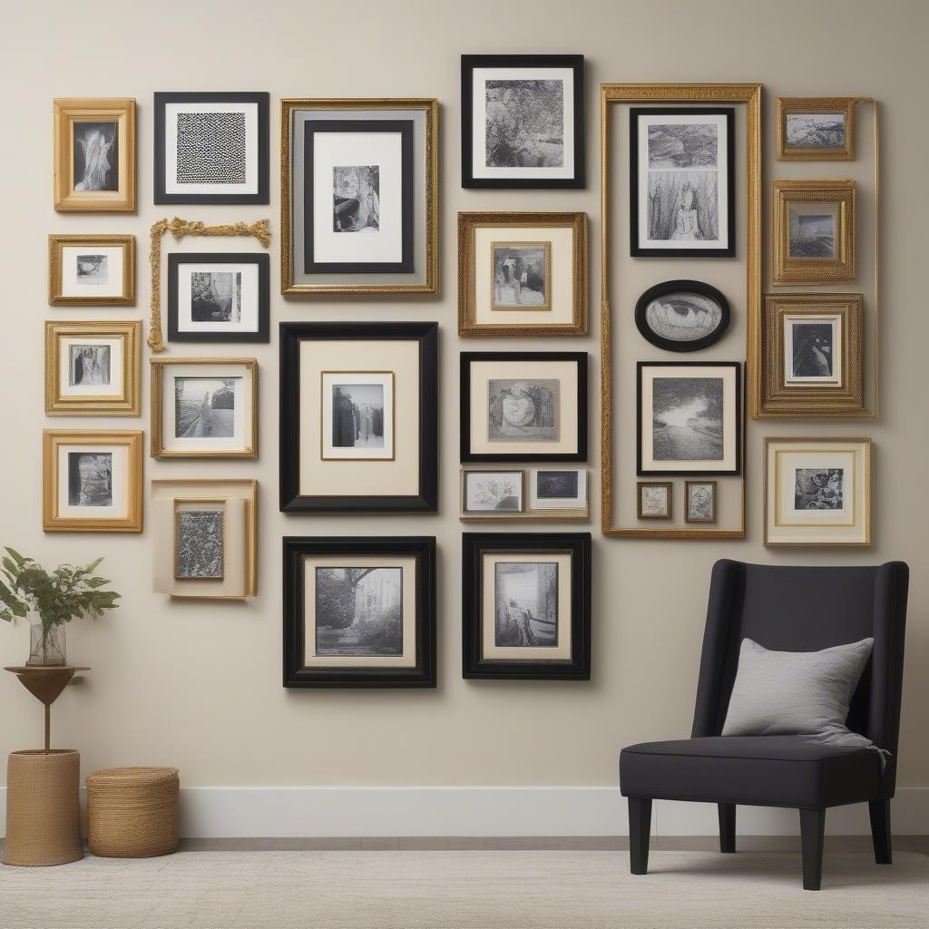 Gallery wall featuring a mix of 16x16 picture frames