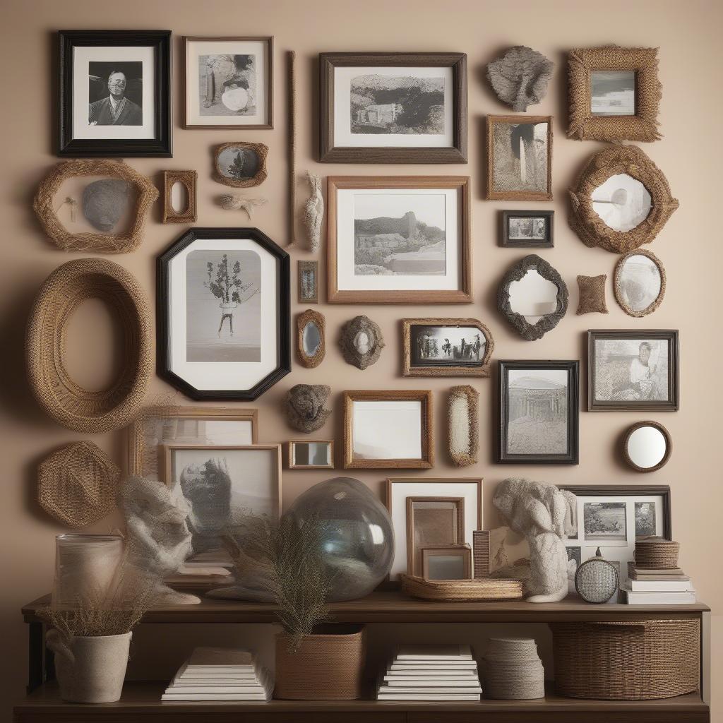 Gallery Wall with Framed Small Mirrors and Art