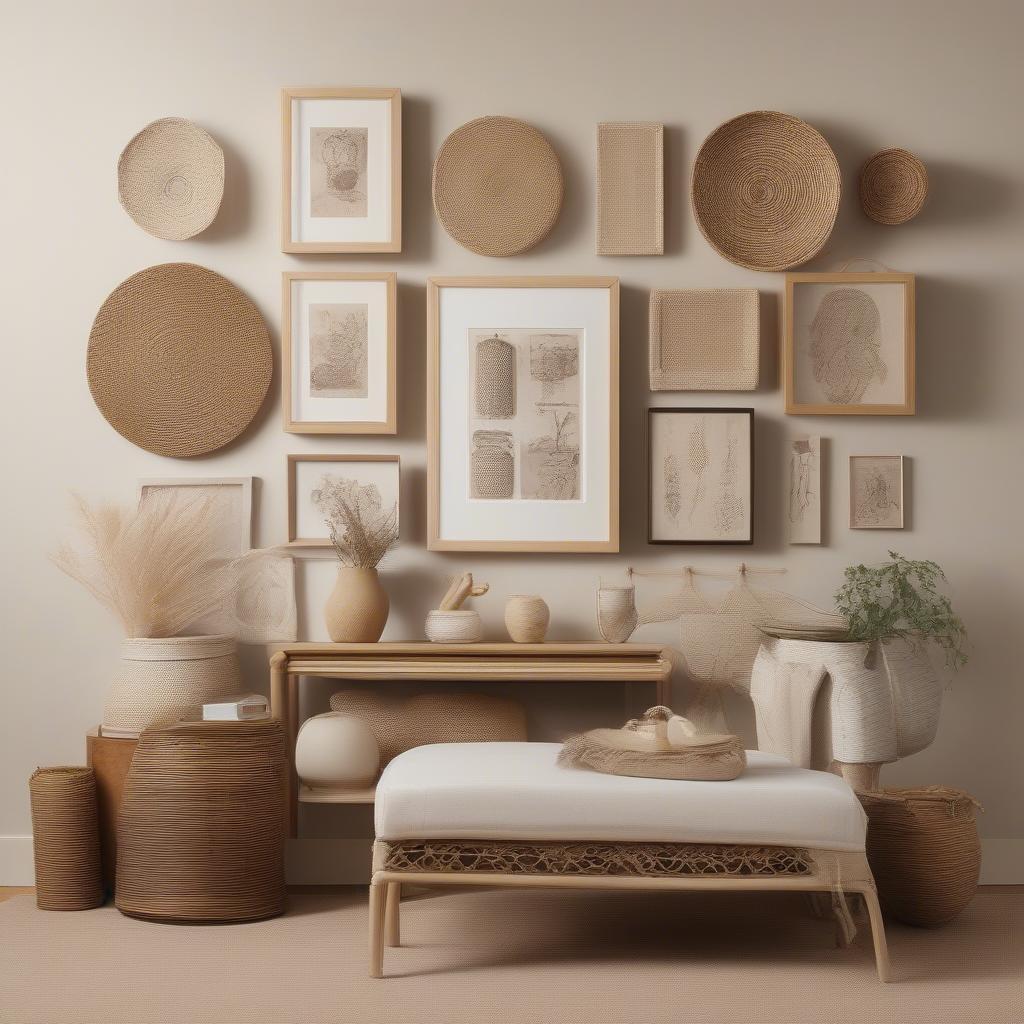 Gallery Wall with Small Rattan Wall Decor