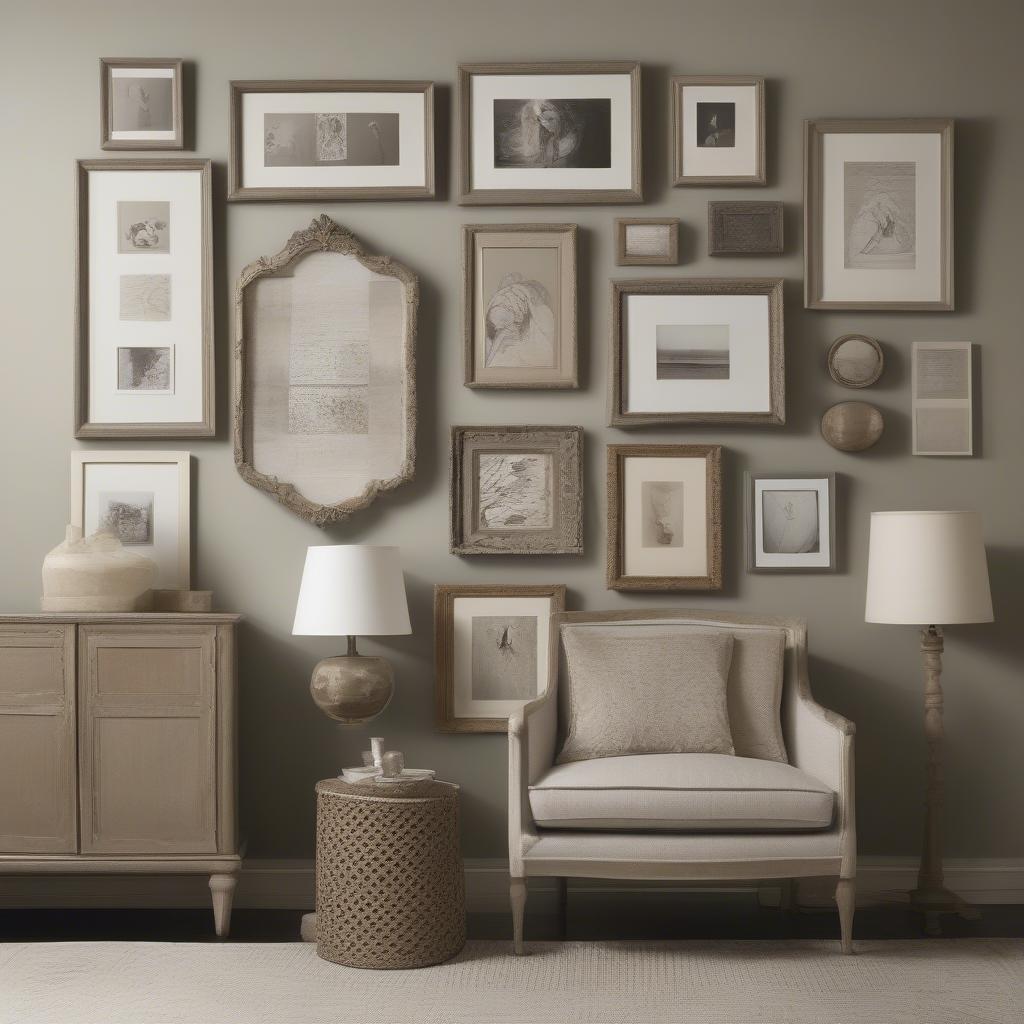 Gallery Wall with Various Sized Wall Mounted Picture Frames