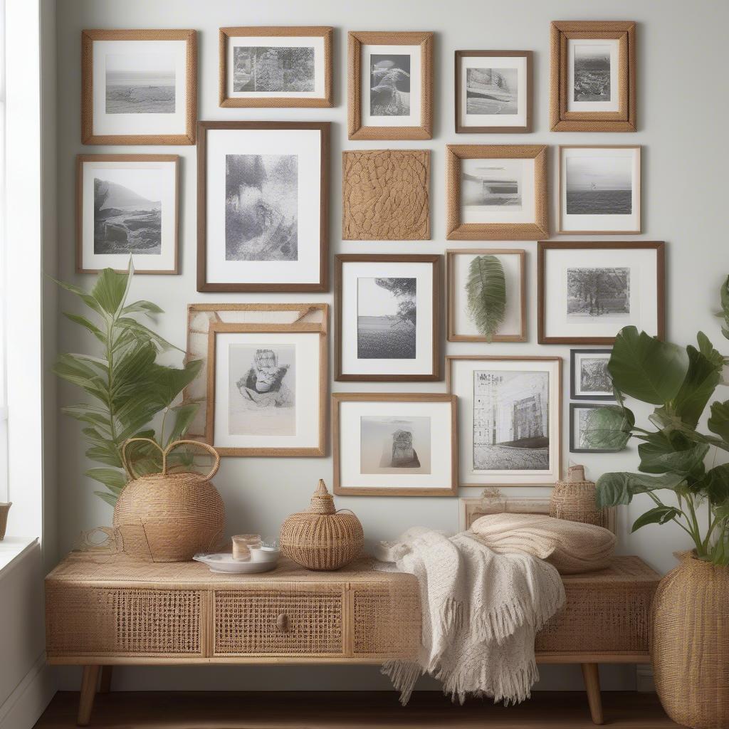 Gallery Wall with Wicker and Rattan Elements