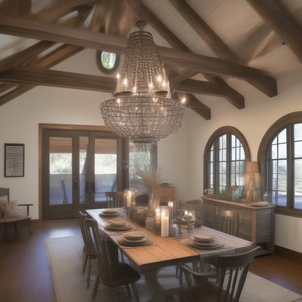 Galvanized Steel Chandelier in a Dining Room