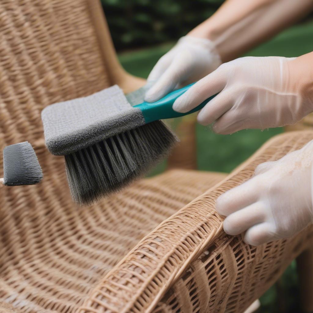 Cleaning patio furniture with garden scrub