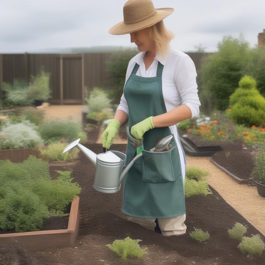 A Gardener Wearing an Apron While Gardening