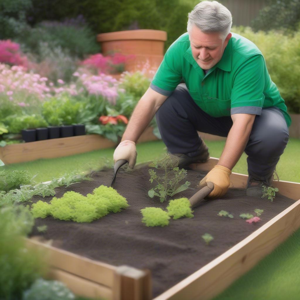 Gardener wearing an apron while planting seeds