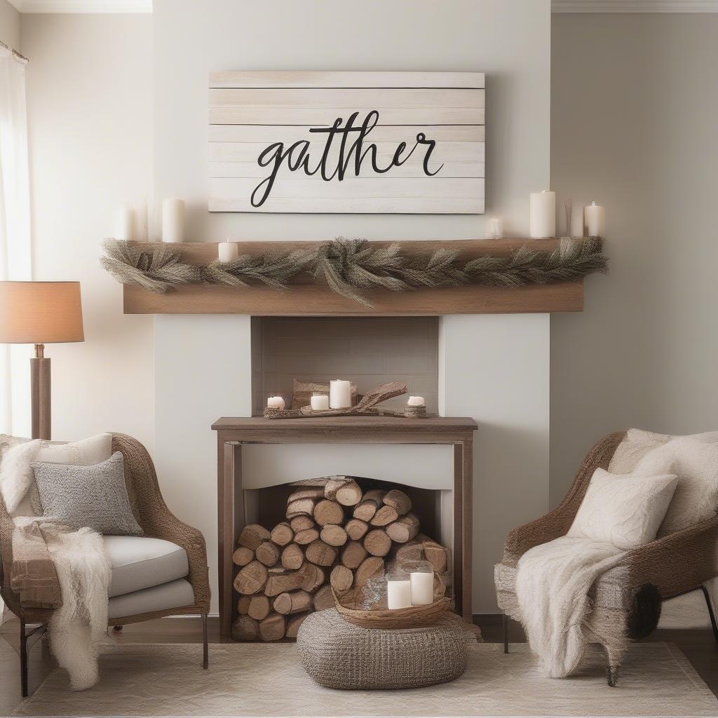 Gather Wooden Sign in a Living Room Setting