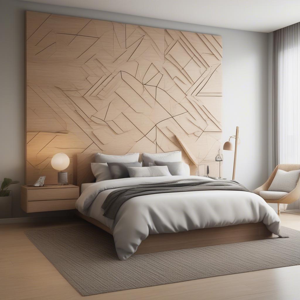 Geometric Wood Wall Art in a Bedroom