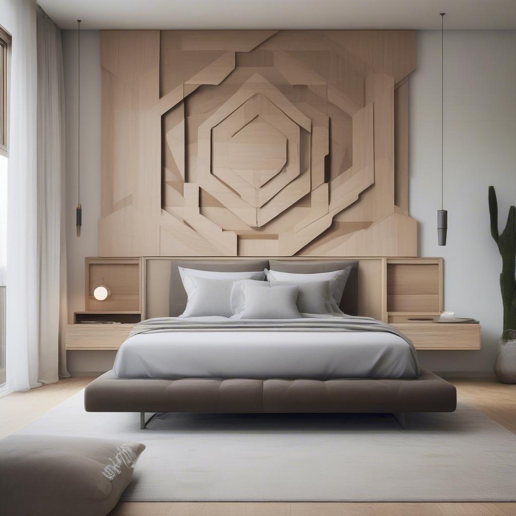 Geometric Wood Wall Decor in a Bedroom