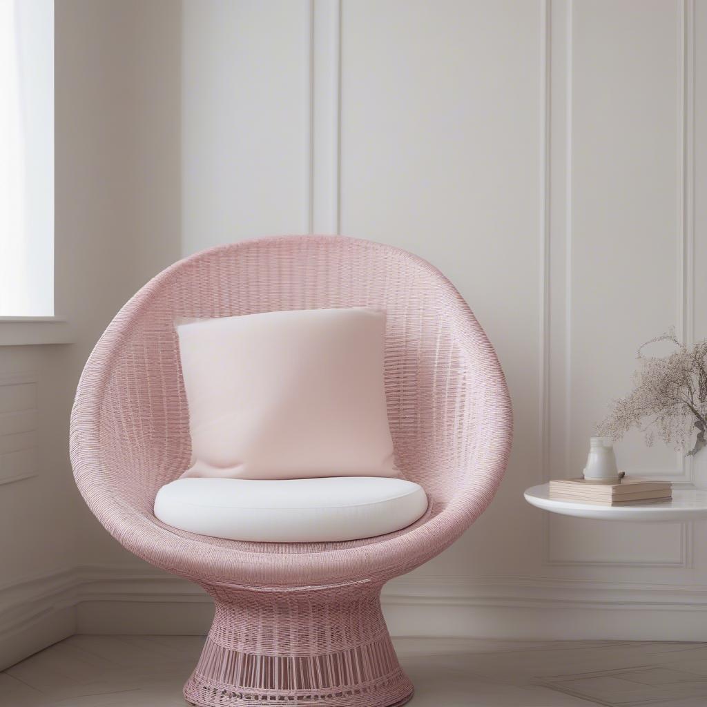 Ghost pink wicker chair in a minimalist living room