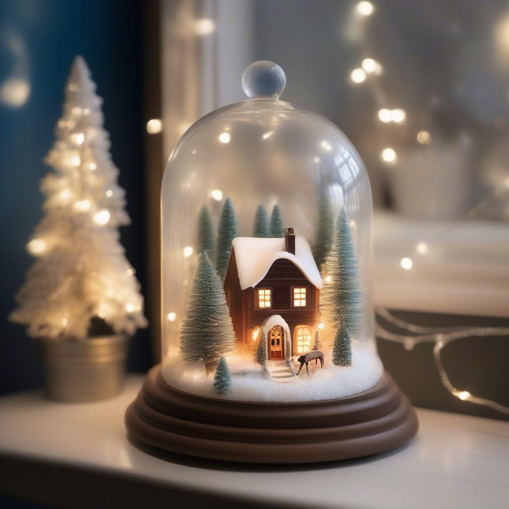 Miniature Winter Scene in a Glass Cloche