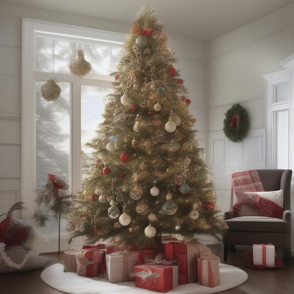 Glass Finial Ornaments Adorning a Christmas Tree