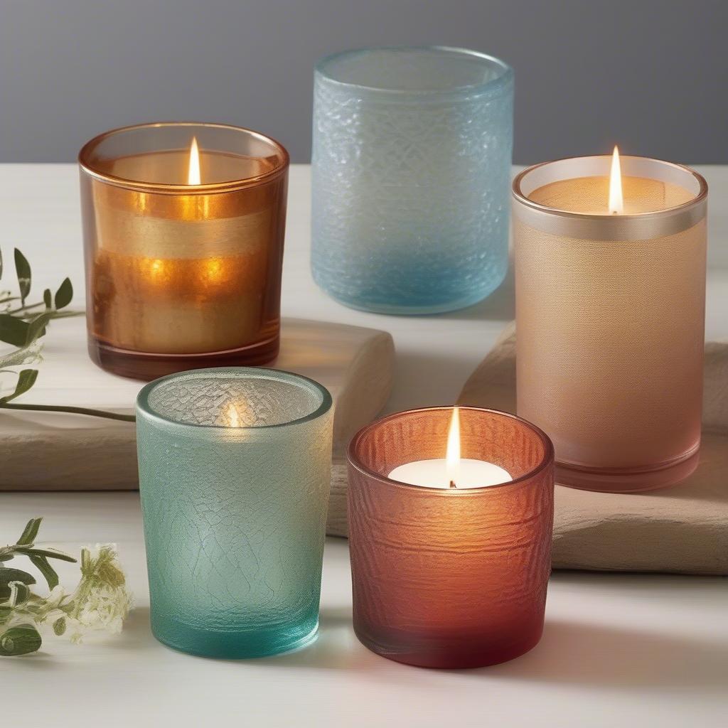 Glass votive holders in various styles and colors, showcasing their versatility in home decor.