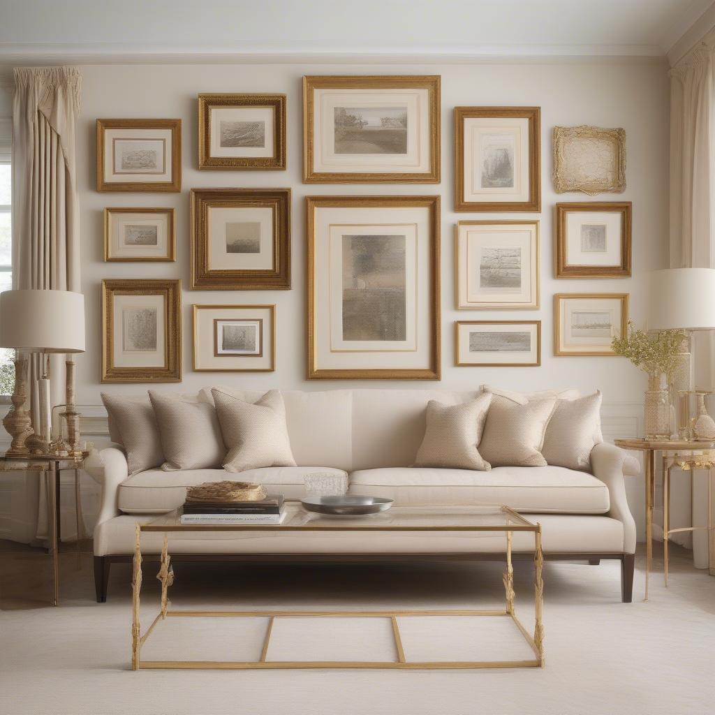 Gold Frame Gallery Wall in Living Room