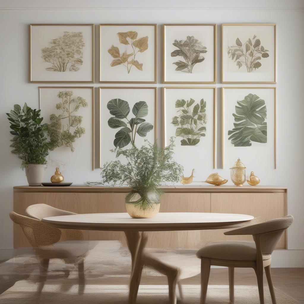 Gold Framed Botanical Prints in a Dining Room