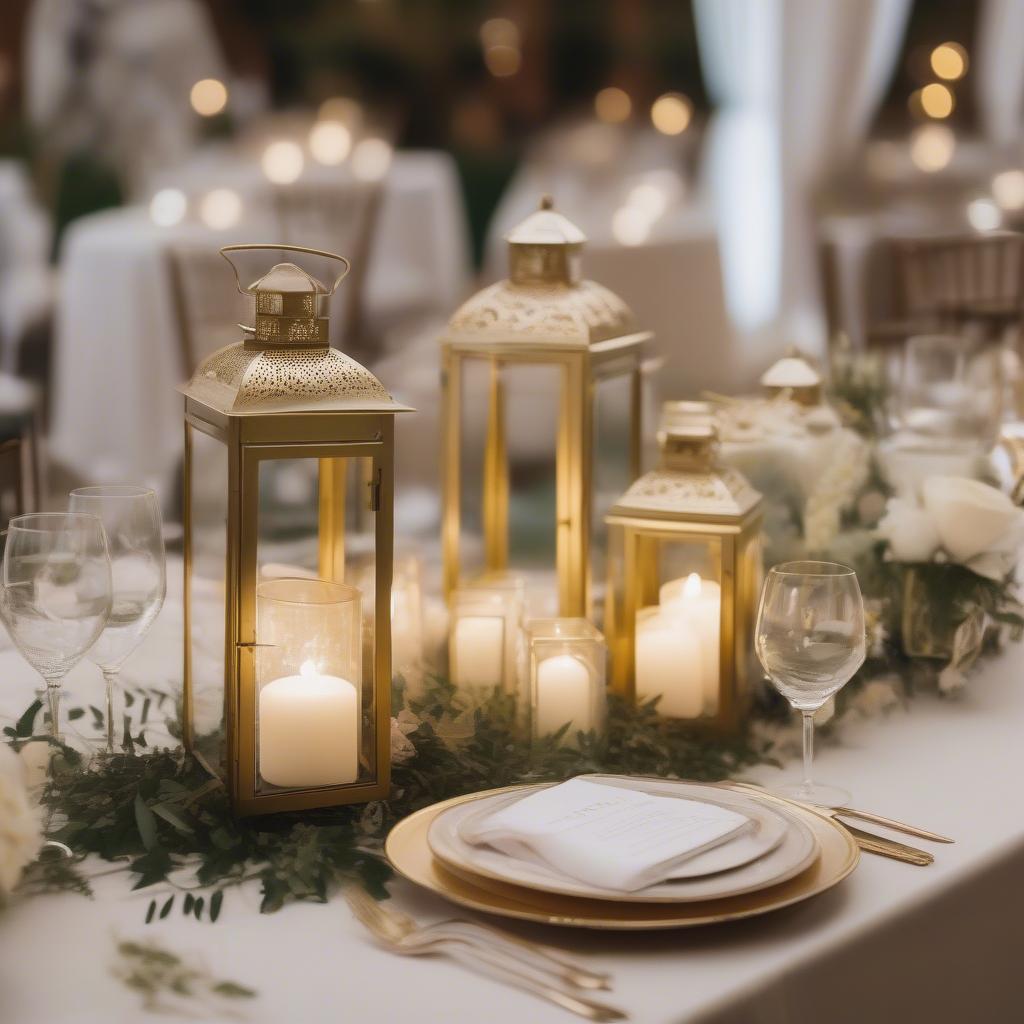 Gold Lanterns as Wedding Centerpieces