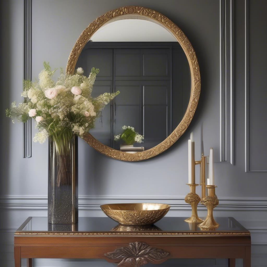 Gold Mirror Above Console Table