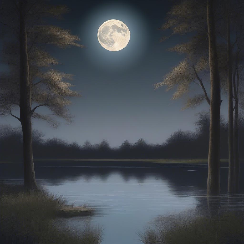 Peaceful good night scene with a full moon over a calm lake