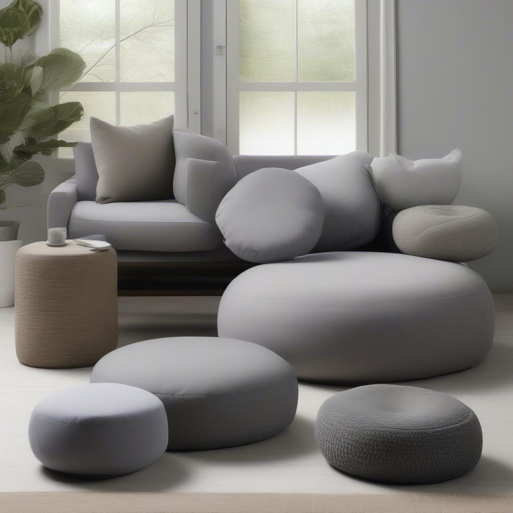 Gray Round Pillows in Different Sizes