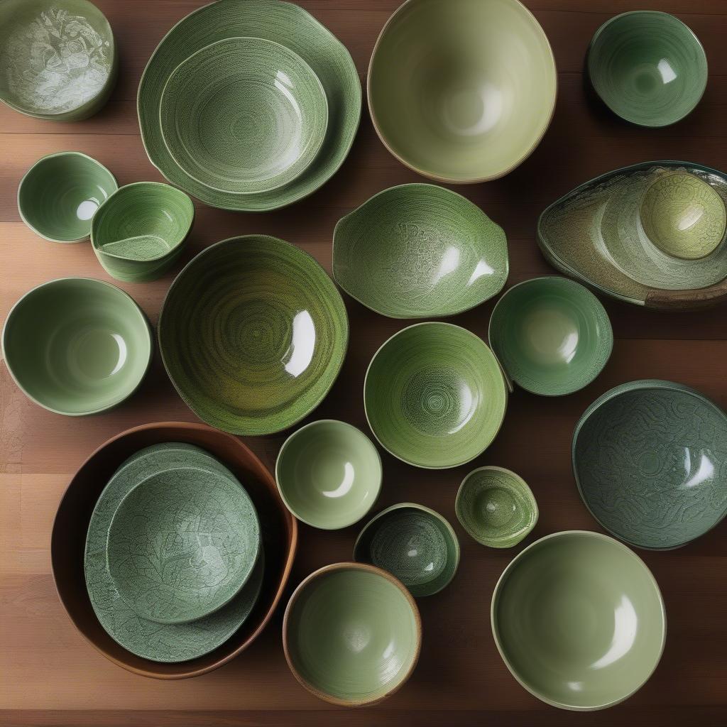 Green Ceramic Serving Bowls in Various Sizes and Styles